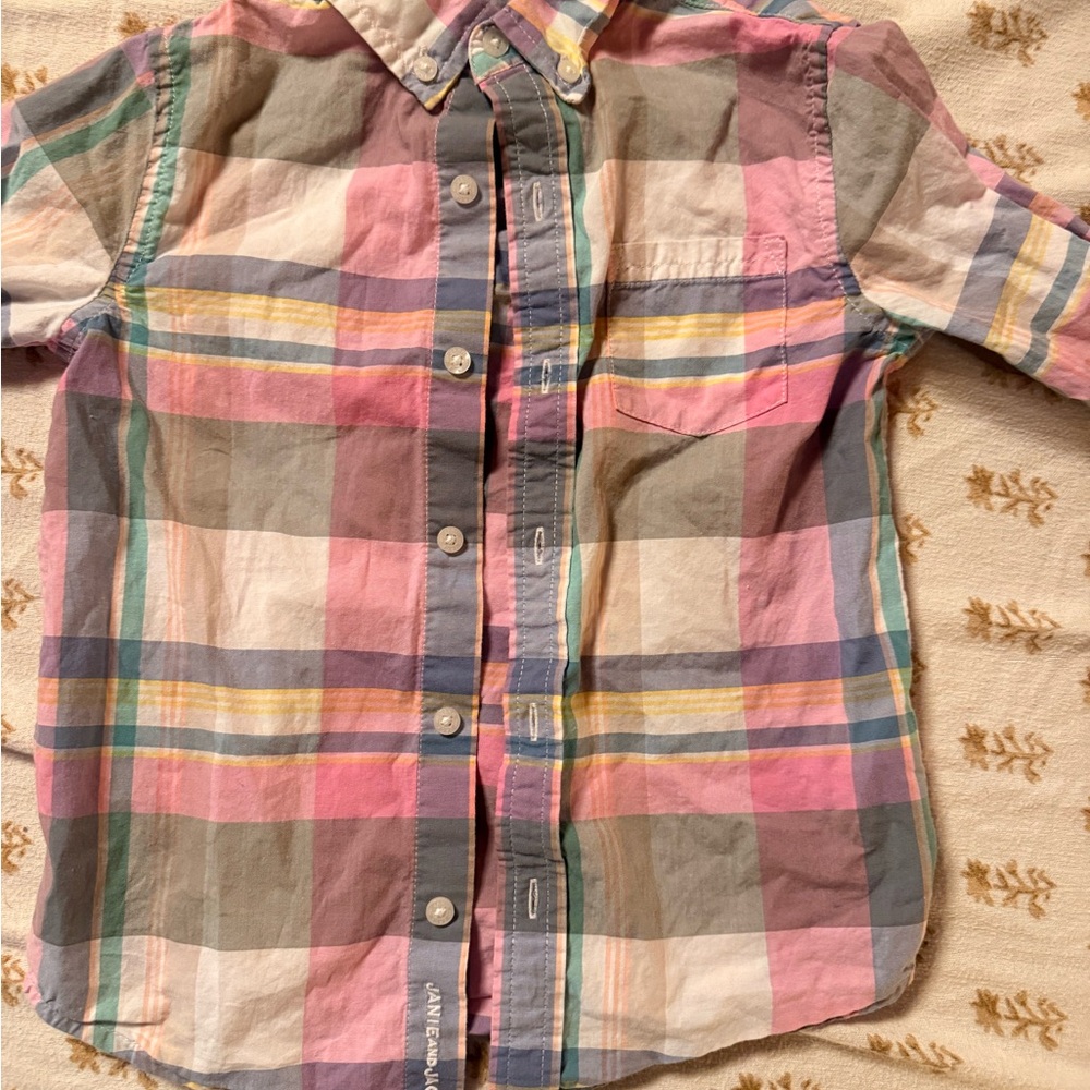 Janie and Jack Kids Plaid Button-Up Shirt in Pink, Gray & Blue